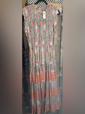 Floral Tiered Smocked Maxi dress - Blue and Coral